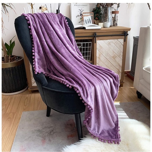 Warm Brown Pompom Fringe Chic Cozy Soft Throw Blanket/Cover - Picture 16 of 16